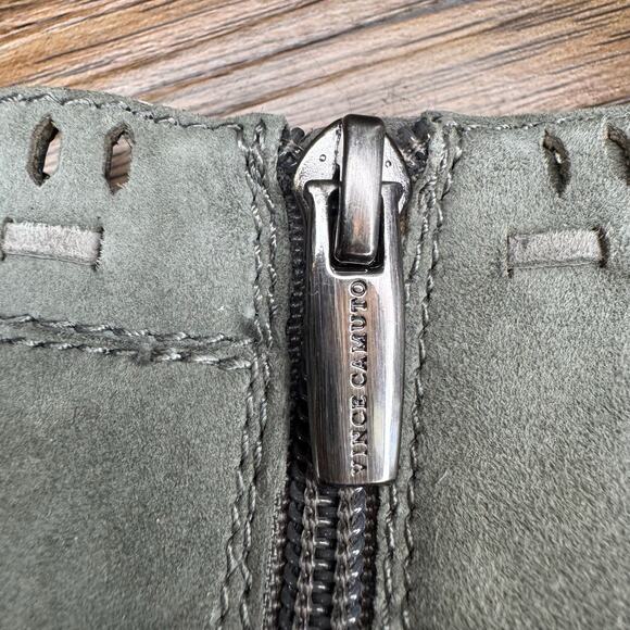 Vince Camuto Reeista size 7.5 gray suede block ankle booties almond toe cut out - Picture 13 of 13